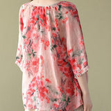 Boutique Pink V Neck Print Loose Fall Half Sleeve Blouses