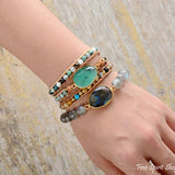 Natural Green Jade Jasper and Moss Agate Wrap Bracelet