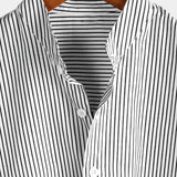 Men's Cotton Henley Breathable Stand Collar Solid Color Short Sleeve Classic Vertical Striped Shirt