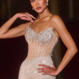Maria Gown - Crystal Champagne Beaded Dress