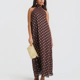 Dark Brown Foil Halter Midaxi Dress