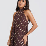 Dark Brown Foil Halter Midaxi Dress