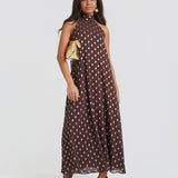 Dark Brown Foil Halter Midaxi Dress