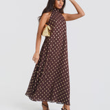 Dark Brown Foil Halter Midaxi Dress