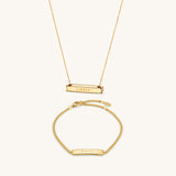 Personalised Matching Set 3cm Letter Bar & Engraved Bracelet in Gold