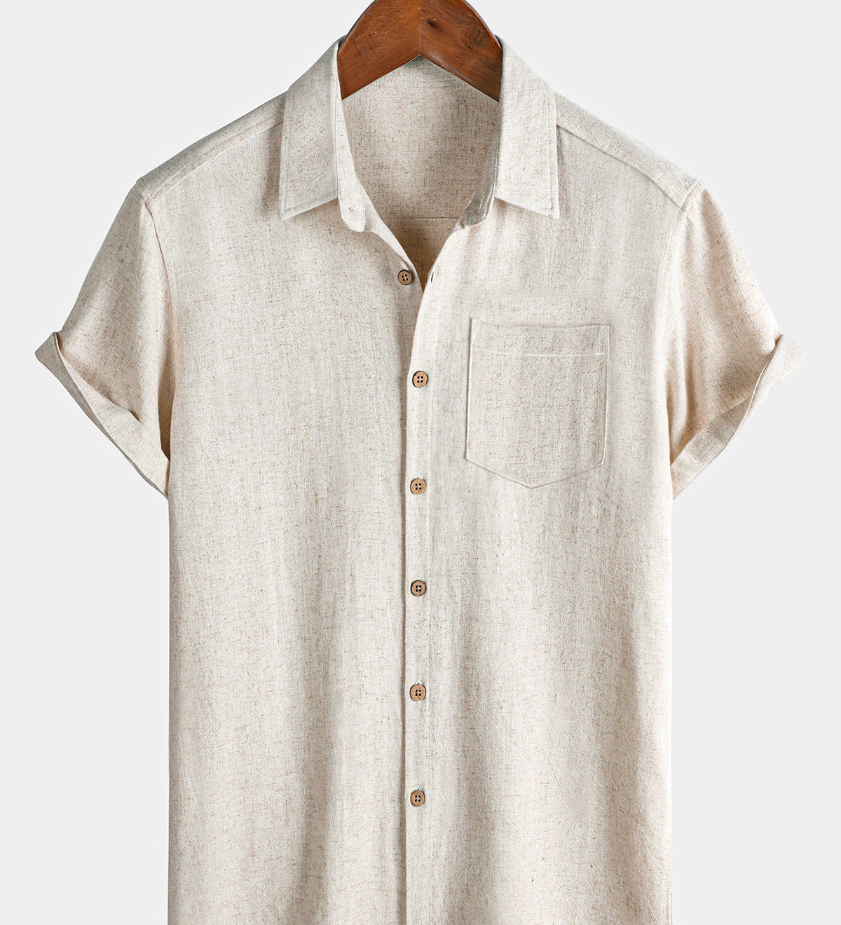 Men's Comfort Solid Sport Beige Short Sleeve Shirt
