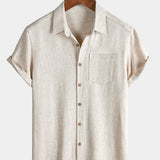 Men's Comfort Solid Sport Beige Short Sleeve Shirt