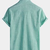 Men's Casual Breathable 100% Cotton Dual Pocket Short Sleeve Collar Shirt