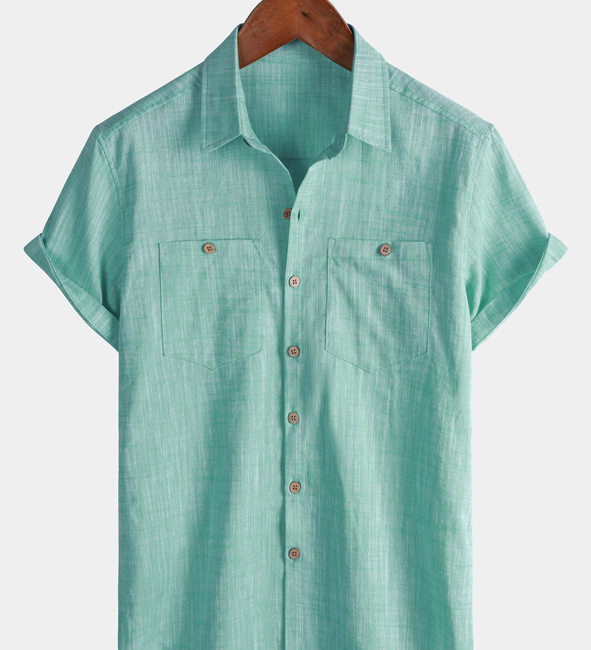 Men's Casual Breathable 100% Cotton Dual Pocket Short Sleeve Collar Shirt