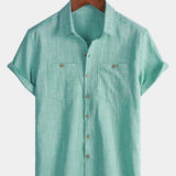 Men's Casual Breathable 100% Cotton Dual Pocket Short Sleeve Collar Shirt