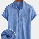 Men's Casual Breathable 100% Cotton Dual Pocket Short Sleeve Collar Shirt