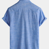 Men's Casual Breathable 100% Cotton Dual Pocket Short Sleeve Collar Shirt