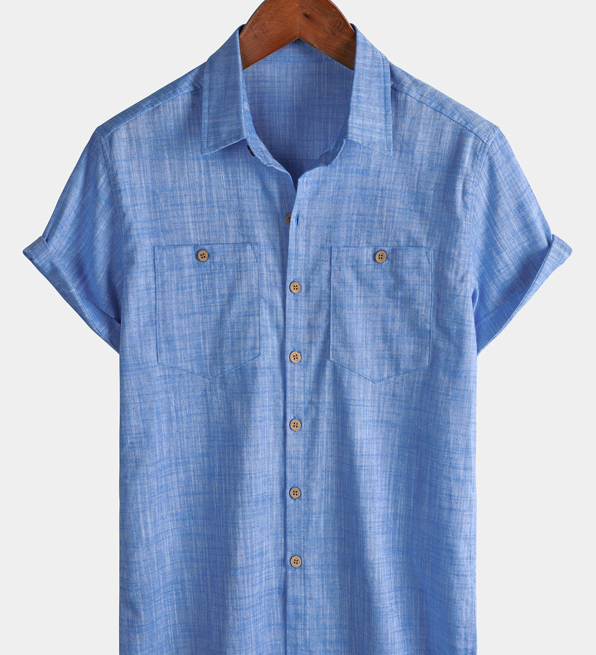 Men's Casual Breathable 100% Cotton Dual Pocket Short Sleeve Collar Shirt