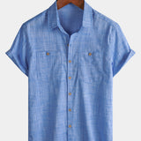 Men's Casual Breathable 100% Cotton Dual Pocket Short Sleeve Collar Shirt