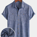 Men's Casual Breathable 100% Cotton Dual Pocket Short Sleeve Collar Shirt