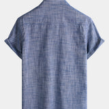 Men's Casual Breathable 100% Cotton Dual Pocket Short Sleeve Collar Shirt