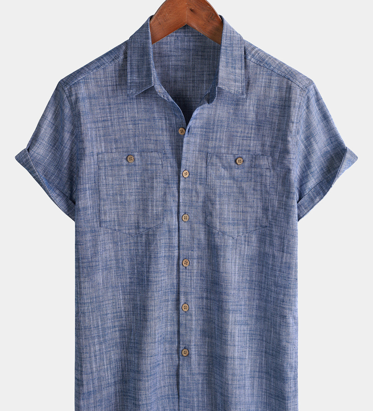 Men's Casual Breathable 100% Cotton Dual Pocket Short Sleeve Collar Shirt