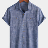Men's Casual Breathable 100% Cotton Dual Pocket Short Sleeve Collar Shirt