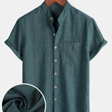 Men's Casual Solid Henley Collar Summer  Short Sleeve Shirt