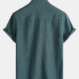Men's Casual Solid Henley Collar Summer  Short Sleeve Shirt