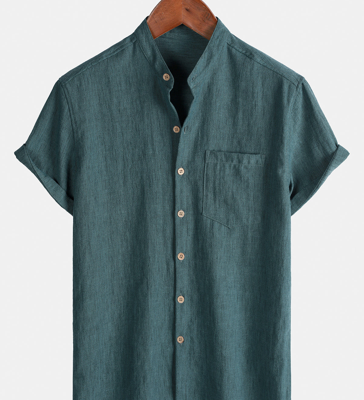 Men's Casual Solid Henley Collar Summer  Short Sleeve Shirt