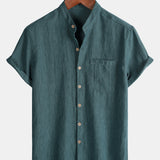 Men's Casual Solid Henley Collar Summer  Short Sleeve Shirt