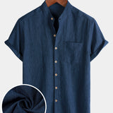 Men's Casual Solid Henley Collar Summer  Short Sleeve Shirt