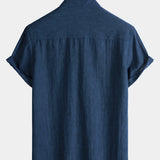 Men's Casual Solid Henley Collar Summer  Short Sleeve Shirt