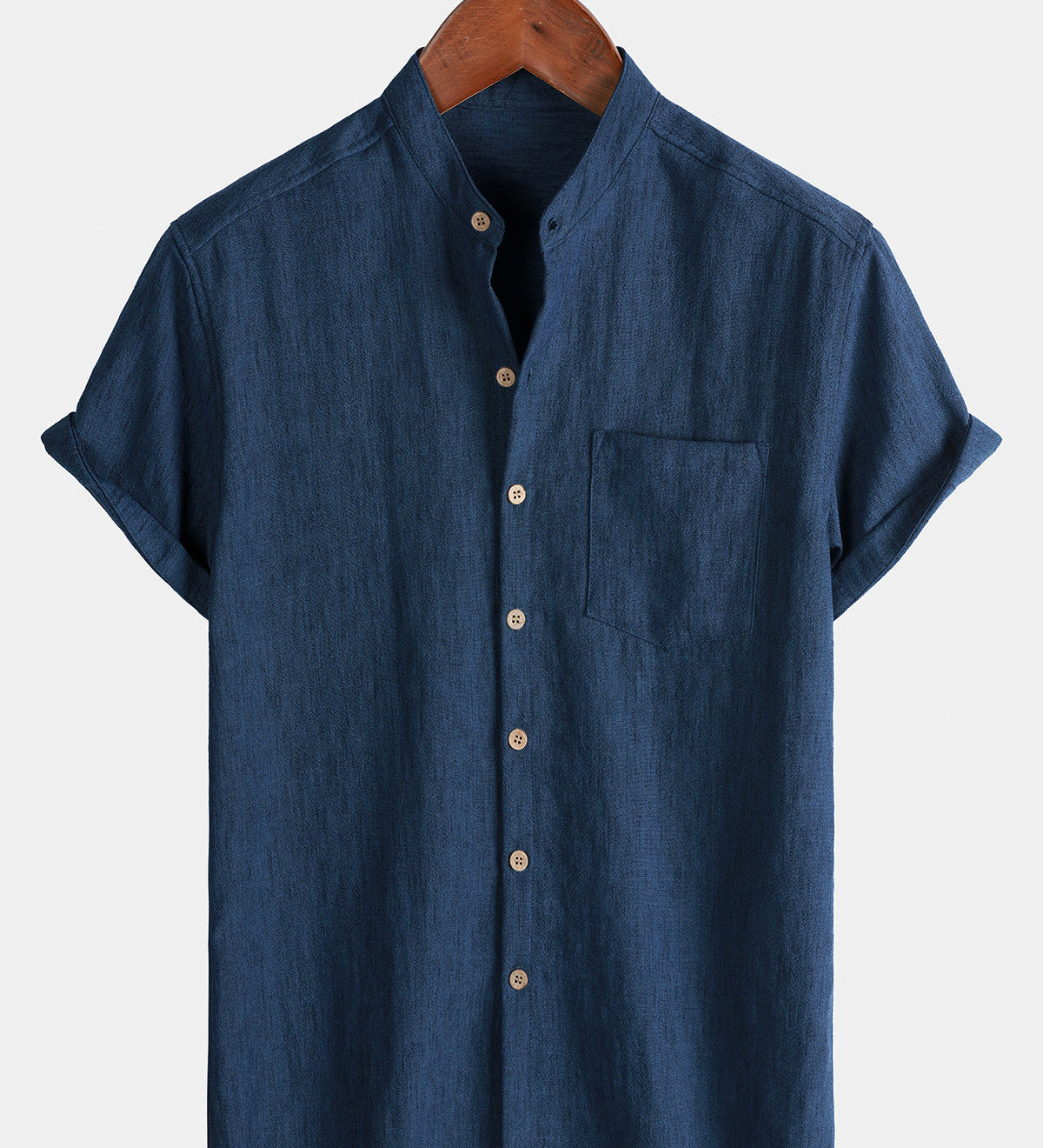 Men's Casual Solid Henley Collar Summer  Short Sleeve Shirt