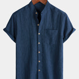 Men's Casual Solid Henley Collar Summer  Short Sleeve Shirt