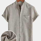 Men's Casual Solid Henley Collar Summer  Short Sleeve Shirt