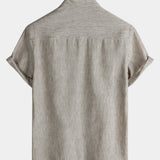 Men's Casual Solid Henley Collar Summer  Short Sleeve Shirt