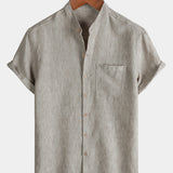 Men's Casual Solid Henley Collar Summer  Short Sleeve Shirt
