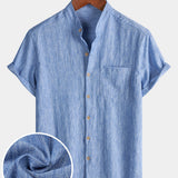 Men's Casual Solid Henley Collar Summer  Short Sleeve Shirt