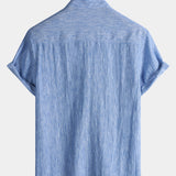 Men's Casual Solid Henley Collar Summer  Short Sleeve Shirt
