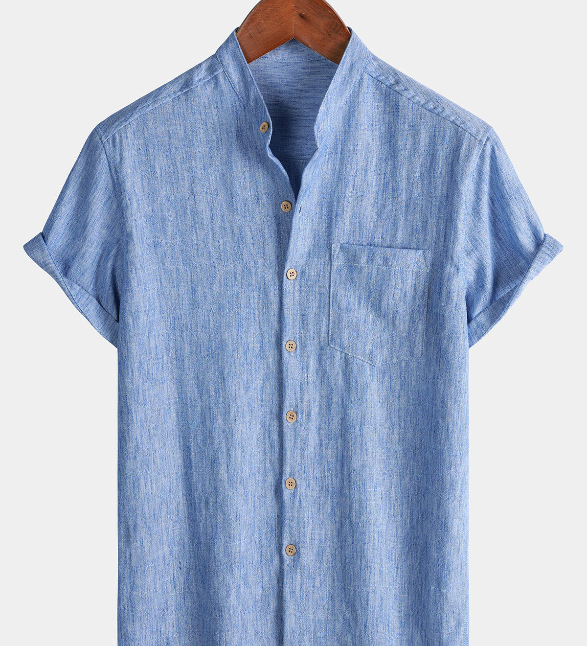 Men's Casual Solid Henley Collar Summer  Short Sleeve Shirt