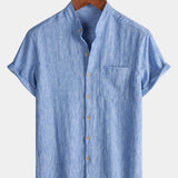 Men's Casual Solid Henley Collar Summer  Short Sleeve Shirt