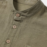 Men's Casual Solid Stand Collar Half Placket Short Sleeve Shirt