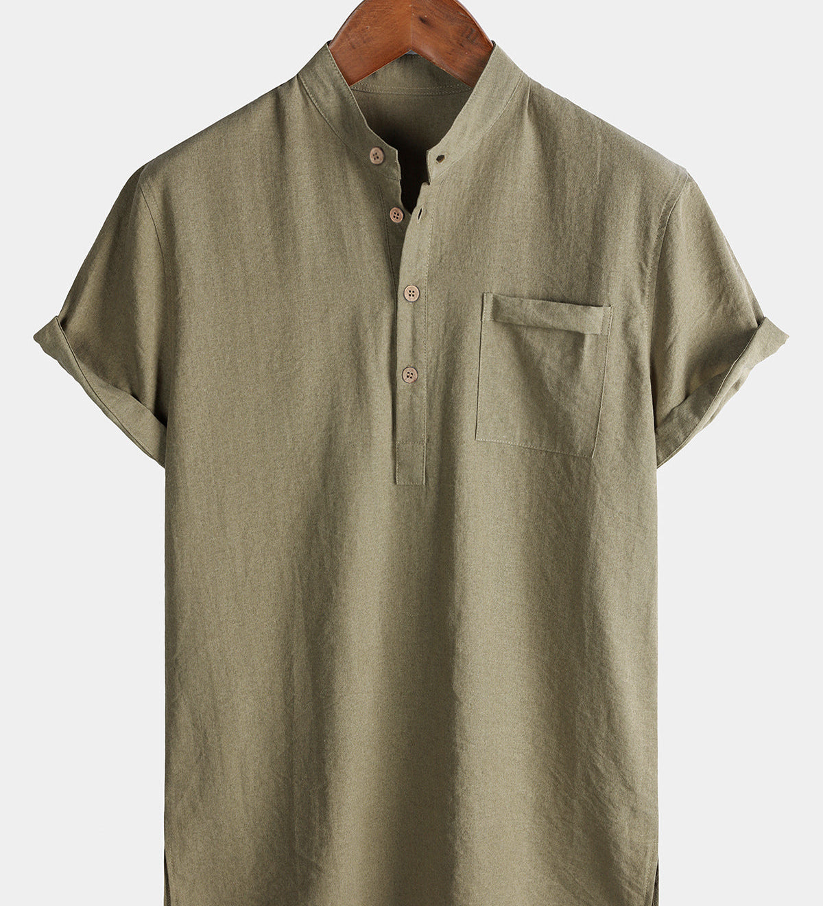 Men's Casual Solid Stand Collar Half Placket Short Sleeve Shirt