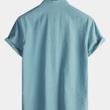 Men's Casual Solid Stand Collar Half Placket Short Sleeve Shirt