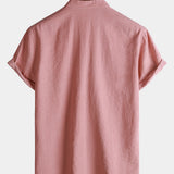 Men's Casual Solid Stand Collar Half Placket Short Sleeve Shirt