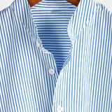 Men's Cotton Henley Breathable Stand Collar Solid Color Short Sleeve Classic Vertical Striped Shirt
