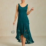 Floral Chiffon Sleeveless Evening Gown with Asymmetrical Hem