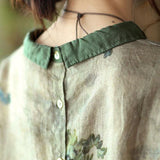 DIY Orange Print Ramie Half Sleeve Shirt Summer