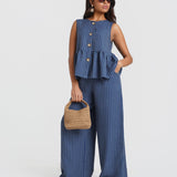 Blue Stripe Wide Leg Trousers