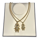 RAG DOLL PENDANT WITH 5.5MM GOLD SMOOTH BELCHER CHAIN - BLUE STONES