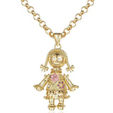 RAG DOLL PENDANT WITH A GOLD SMOOTH BELCHER CHAIN - PINK & RED STONES