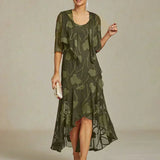 Floral Chiffon Sleeveless Evening Gown with Asymmetrical Hem