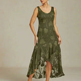 Floral Chiffon Sleeveless Evening Gown with Asymmetrical Hem