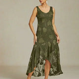 Floral Chiffon Sleeveless Evening Gown with Asymmetrical Hem
